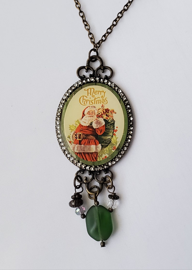 Christmas Santa Necklace Vintage Style Holiday Necklace