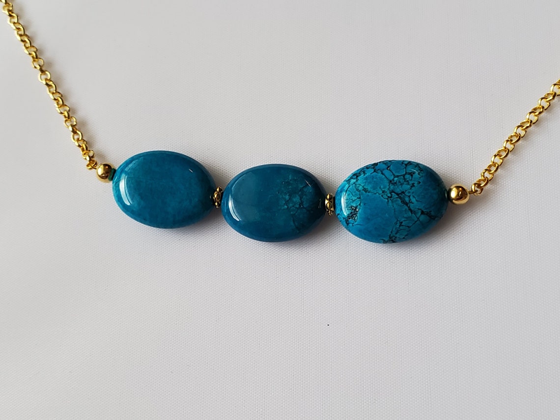 Blue Stone Necklace Simple Blue Stone Necklace Etsy