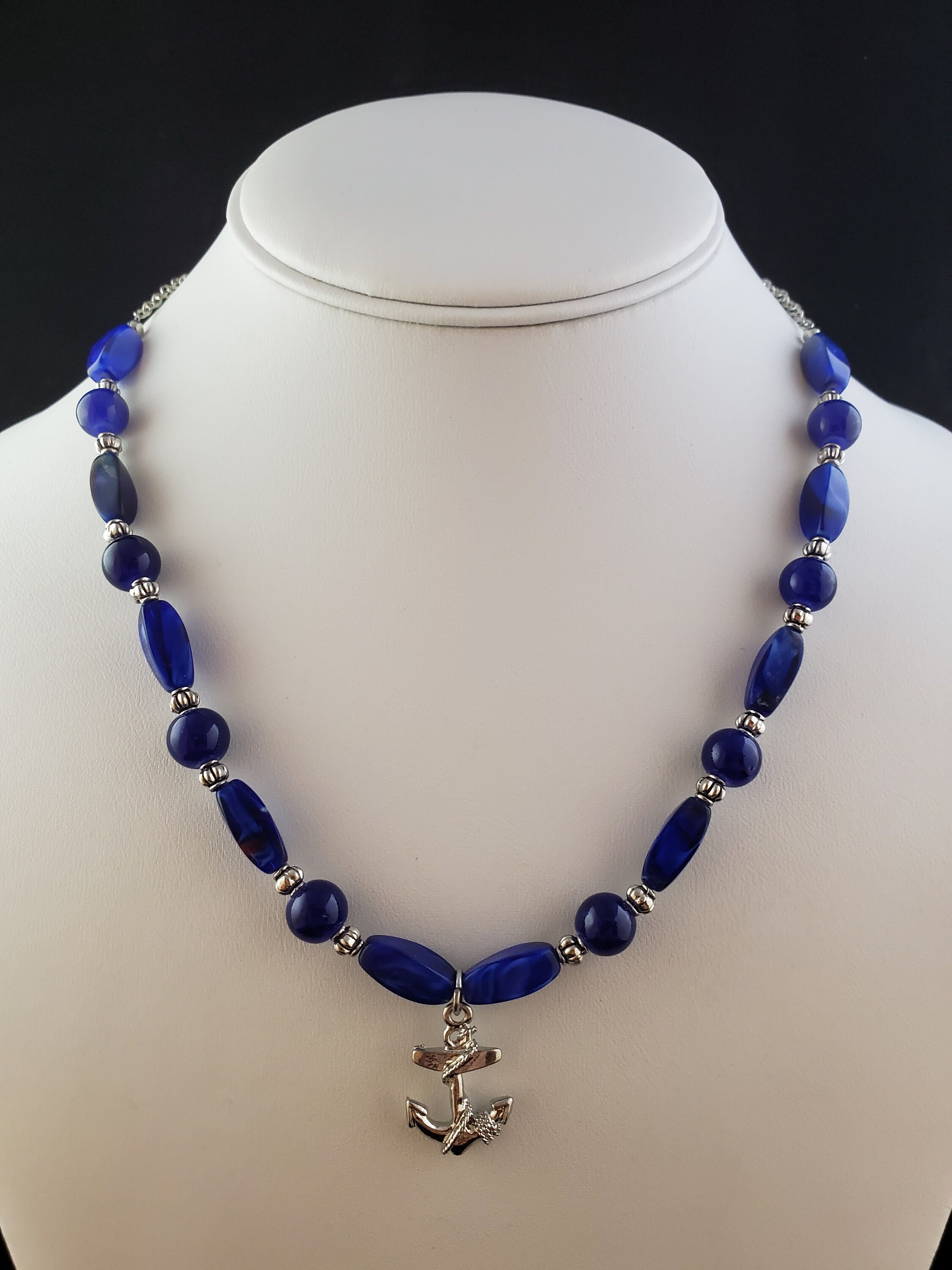 Anchor Necklace Dark Blue Ocean Anchor Necklace Silver Etsy