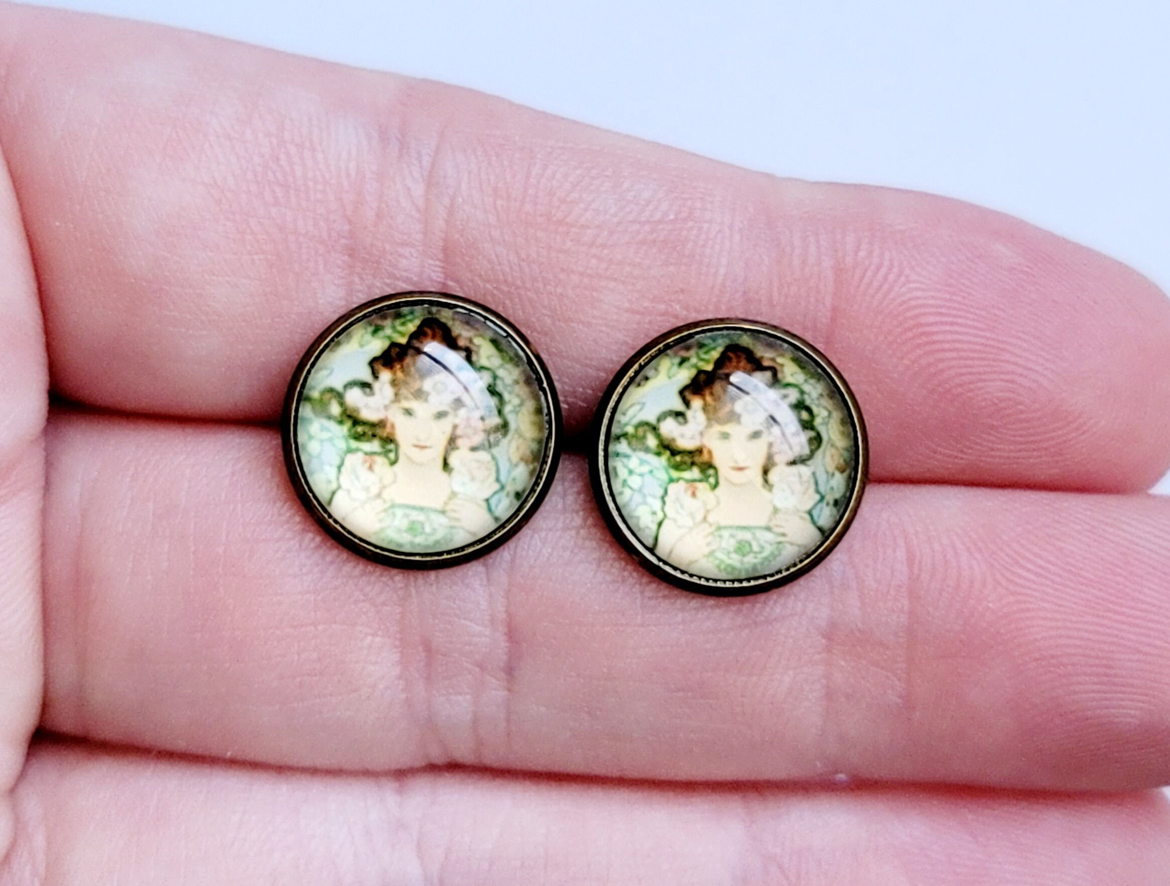 Art Nouveau Stud Earrings Victorian Style Stud Earrings Etsy