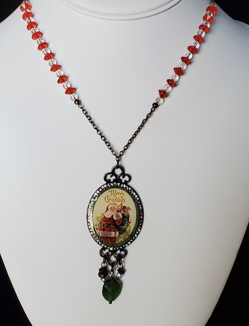 Christmas Santa Necklace Vintage Style Holiday Necklace