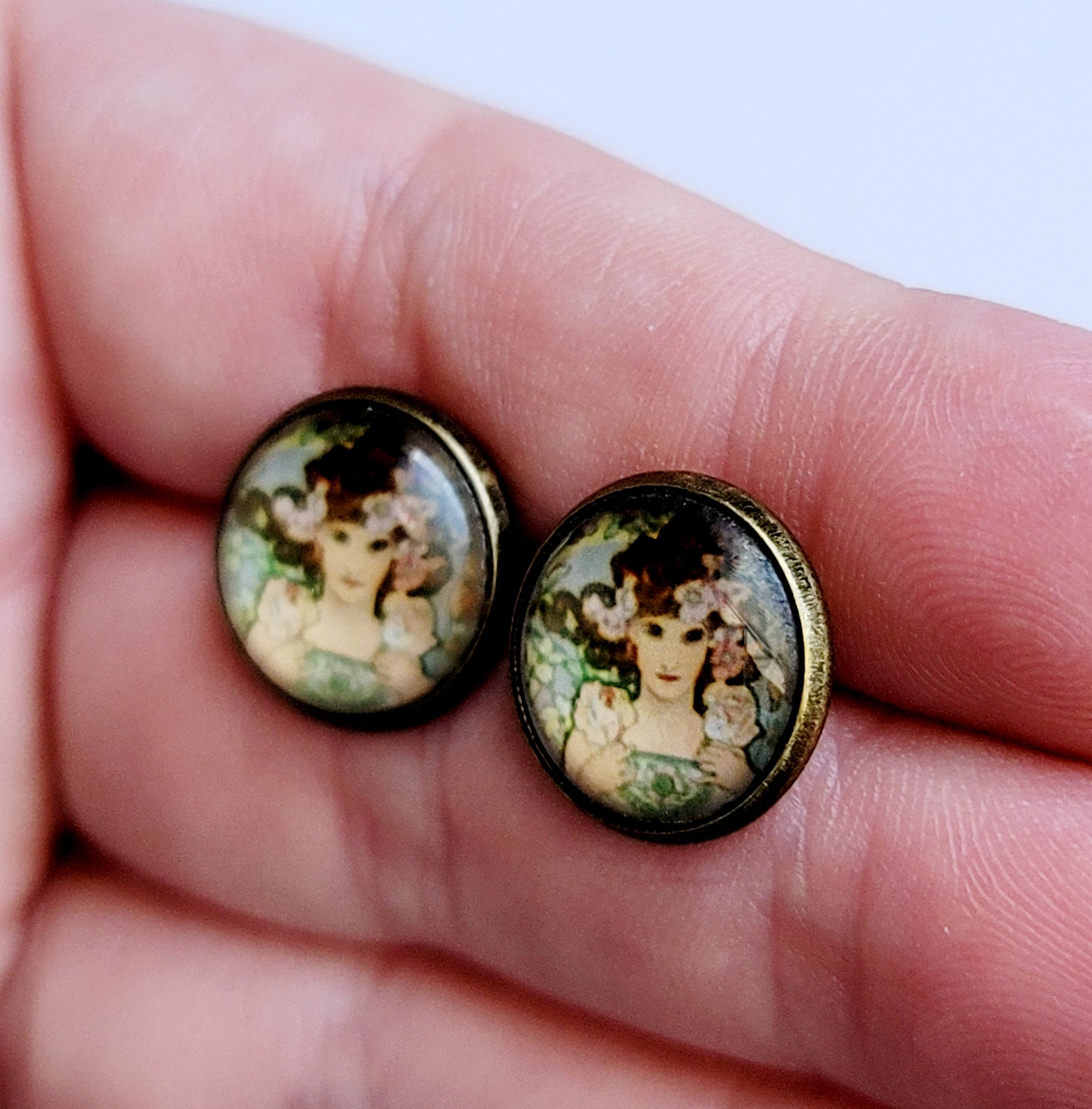 Art Nouveau Stud Earrings Victorian Style Stud Earrings Etsy