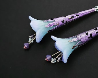 Purple Flower Dangle Crystal Elegant Earrings, Romantic Earrings, Spring Floral Earrings, Victorian Style Flower Earrings
