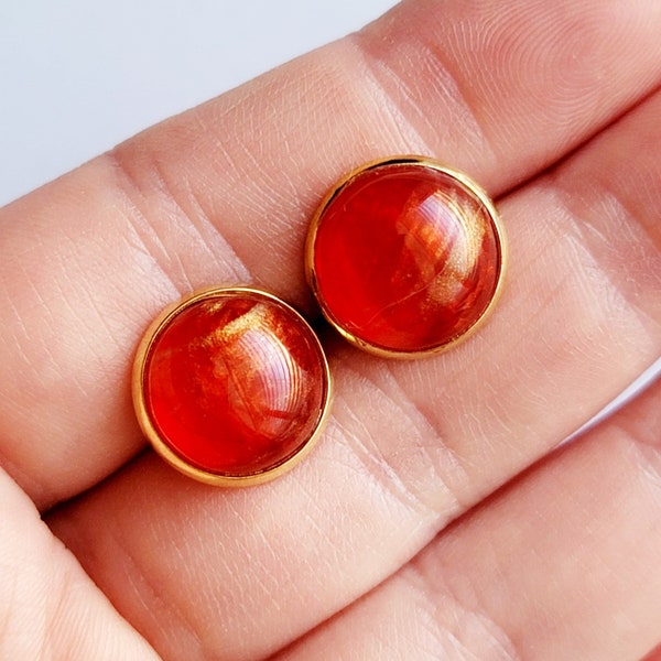 Red Stud Earrings, Bright Red Gold Swirl Stud Earrings, Large Stud Earrings, Holiday Studs, Bold Red Stud Earrings