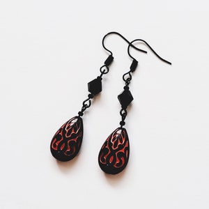 Black and Red Gothic Earrings, Elegant Gothic Teardrop Earrings, Black Crystal Earrings, Victorian Goth Dangle Earrings