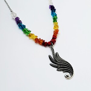 Rainbow Necklace, Rainbow Stone Chip Bead Necklace, Wing Necklace, Pride Necklace, Pride Jewelry, Rainbow Jewelry, Statement Necklace
