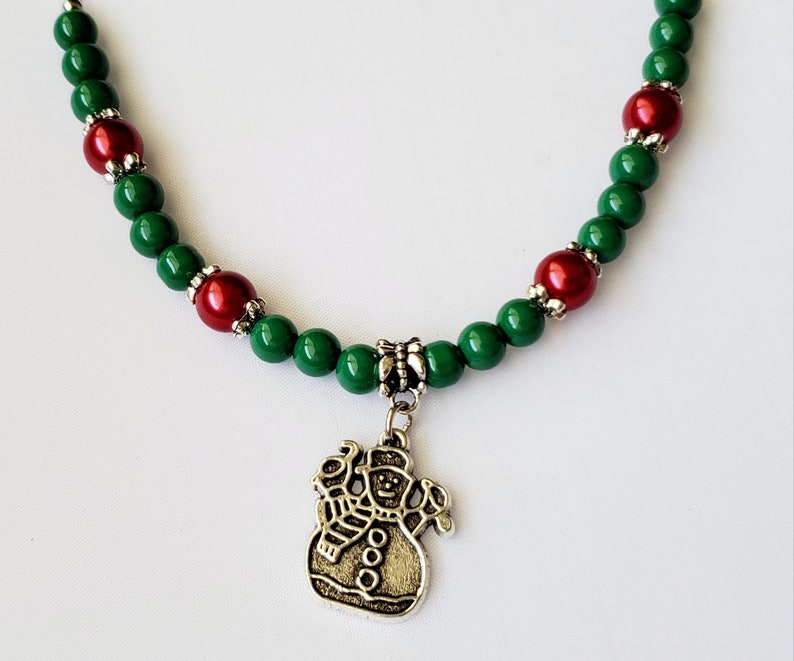 Snowman Winter Necklace Christmas Snowman Necklace Red and Green Holiday Necklace