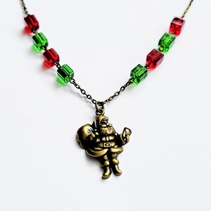 Santa Claus Necklace, Antique Bronze Christmas Necklace, Festive Holiday Necklace, Santa Pendant, Fun Christmas Santa Necklace