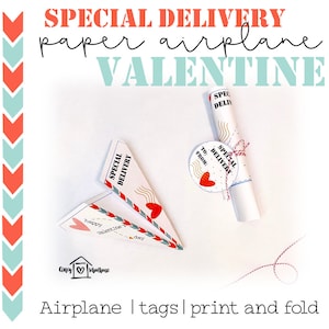 Avión de papel para niños San Valentín / Tarjeta de San Valentín para niños / Avión de papel