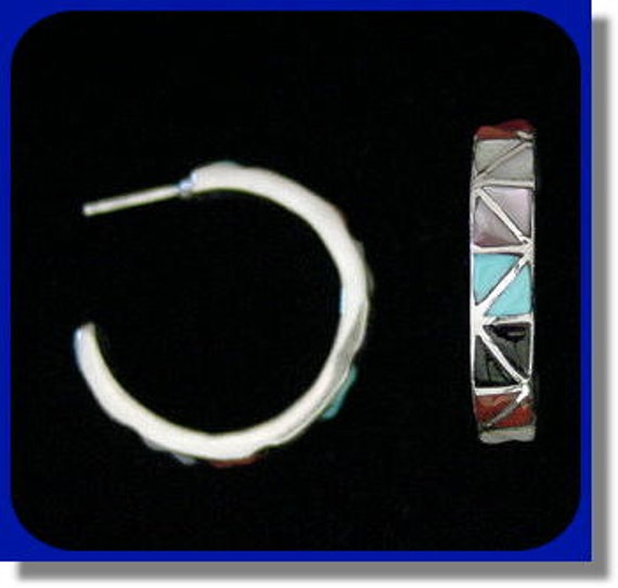 Zuni Inlaid Hoop Earrings - image 1