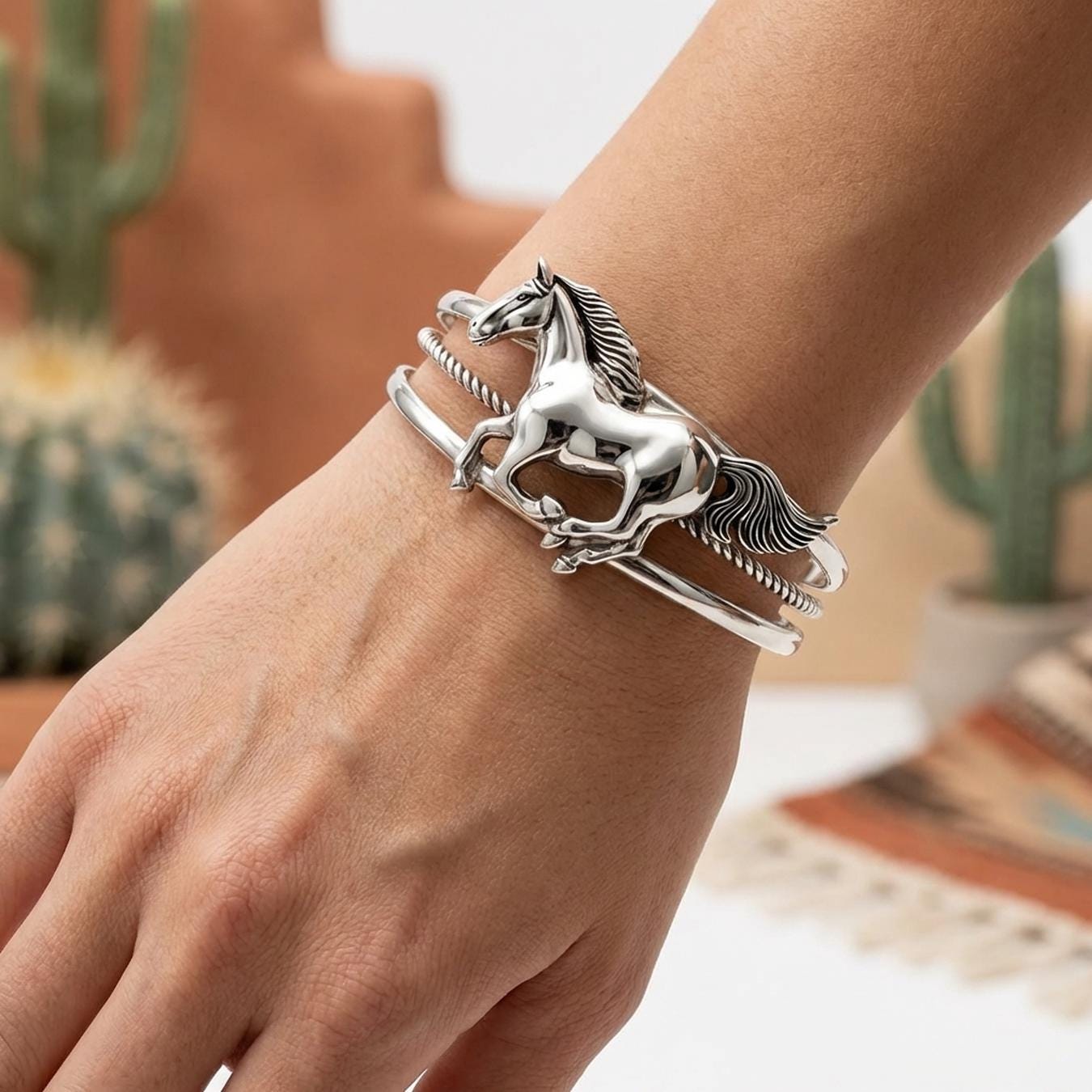 Sterling Silver Horse Cuff Bracelet – Western Equestrian Jewelry