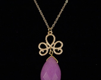 Collier Quartz Goldtone Lavande