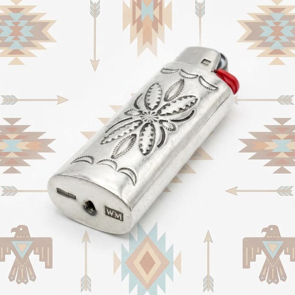 Estuche para encendedor de plata esterlina estampado a mano