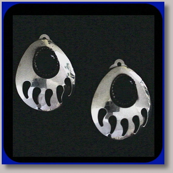 Bear Paw Clip On Earrings w/ Black Onyx - image 1