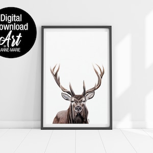 Stag Painting Art Print Download. Woodland Animal. Printable Art.