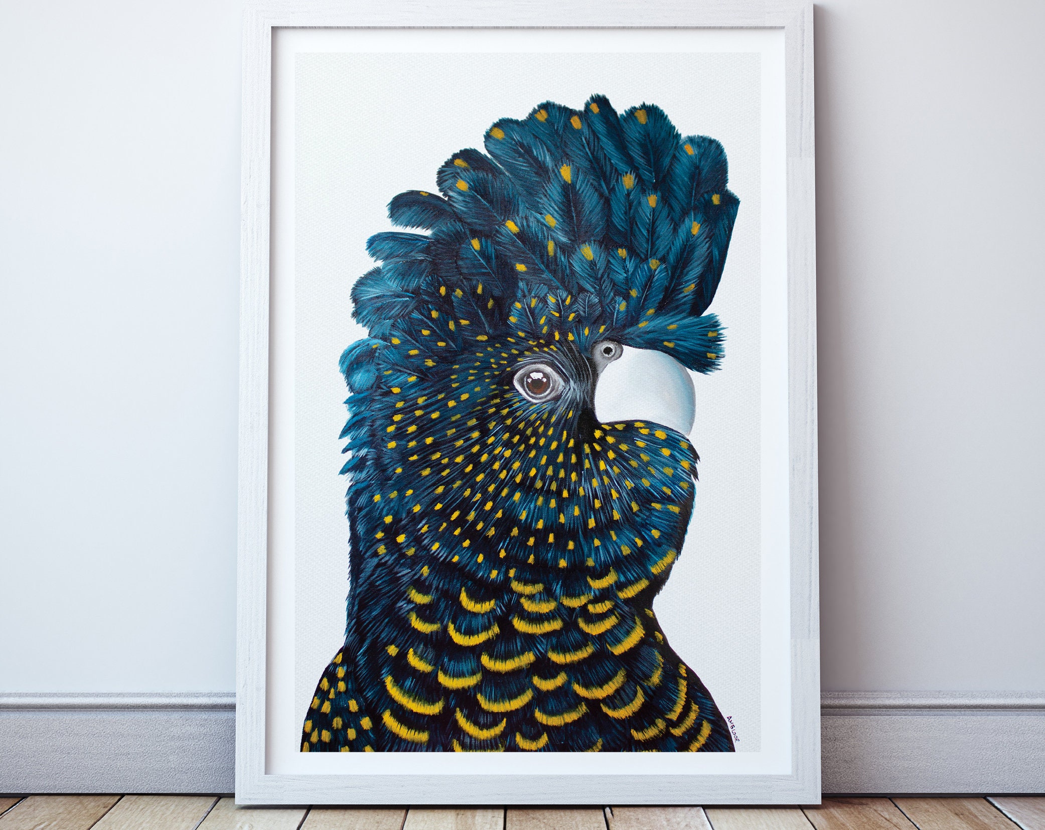 Black Cockatoo Art Print. Blue Black Cockatoo painting. Etsy