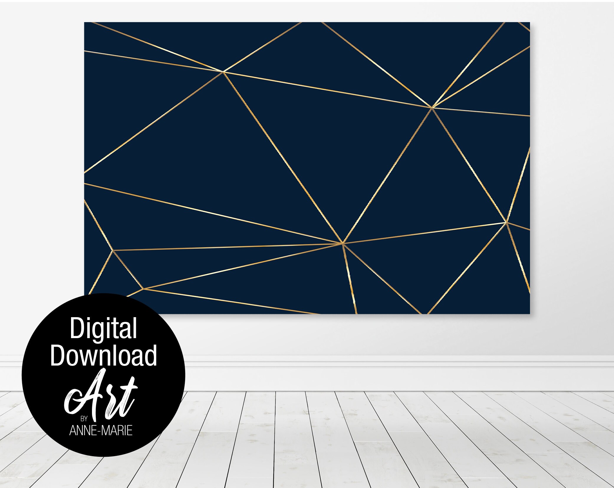 Navy Gold Abstract Lines Wall Art. Modern Digital Art. Etsy