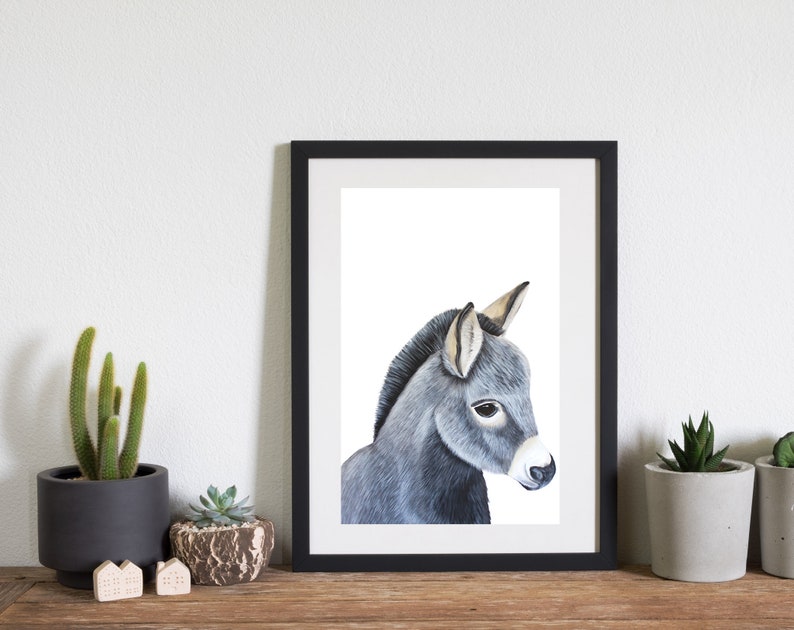 Baby Donkey Art Print. Grey Donkey Wall Art. Ideal Nursery Etsy