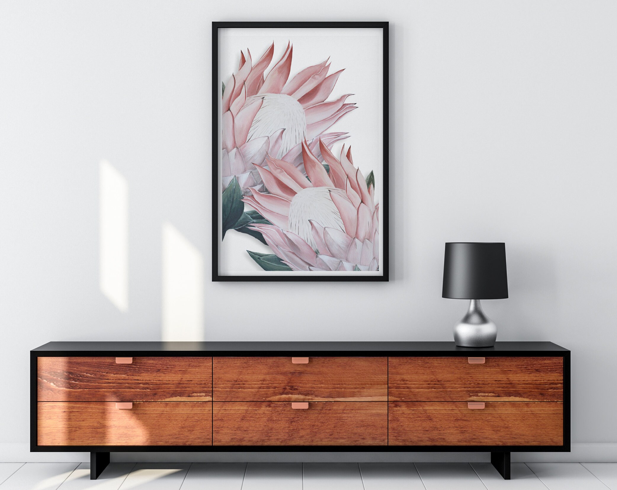 Pink Protea Art Print. Scandi Style Protea Wall Art. Acrylic Painting ...