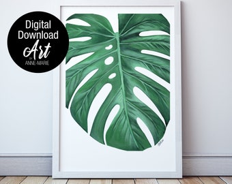 Monstera Tropical Leaf Digital Download art print.