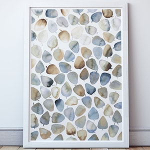 Aquarel Leaf Art Print in Blauw en Beige