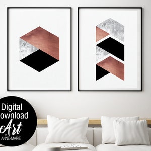 Matching pair art prints. Scandinavian Style Bronze, Concrete Texture. Designed by Anne-Marie Bloor