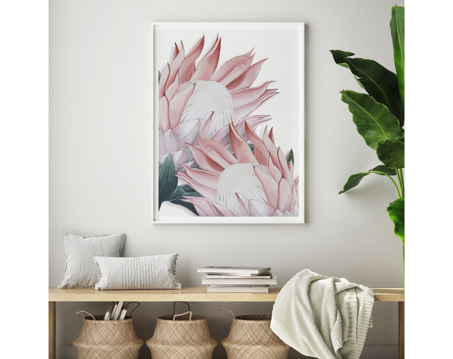 Pink Protea Art Print. Scandi style protea wall art. Acrylic | Etsy