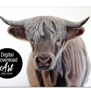Highland Cow Art Print Download. Scottish Native Cow Printable Art. Cow nursery art