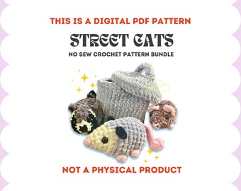 Street Cat No Sew Crochet Bundle *DIGITAL PDF* Raccoon, Rat, Opossum, Trashcan