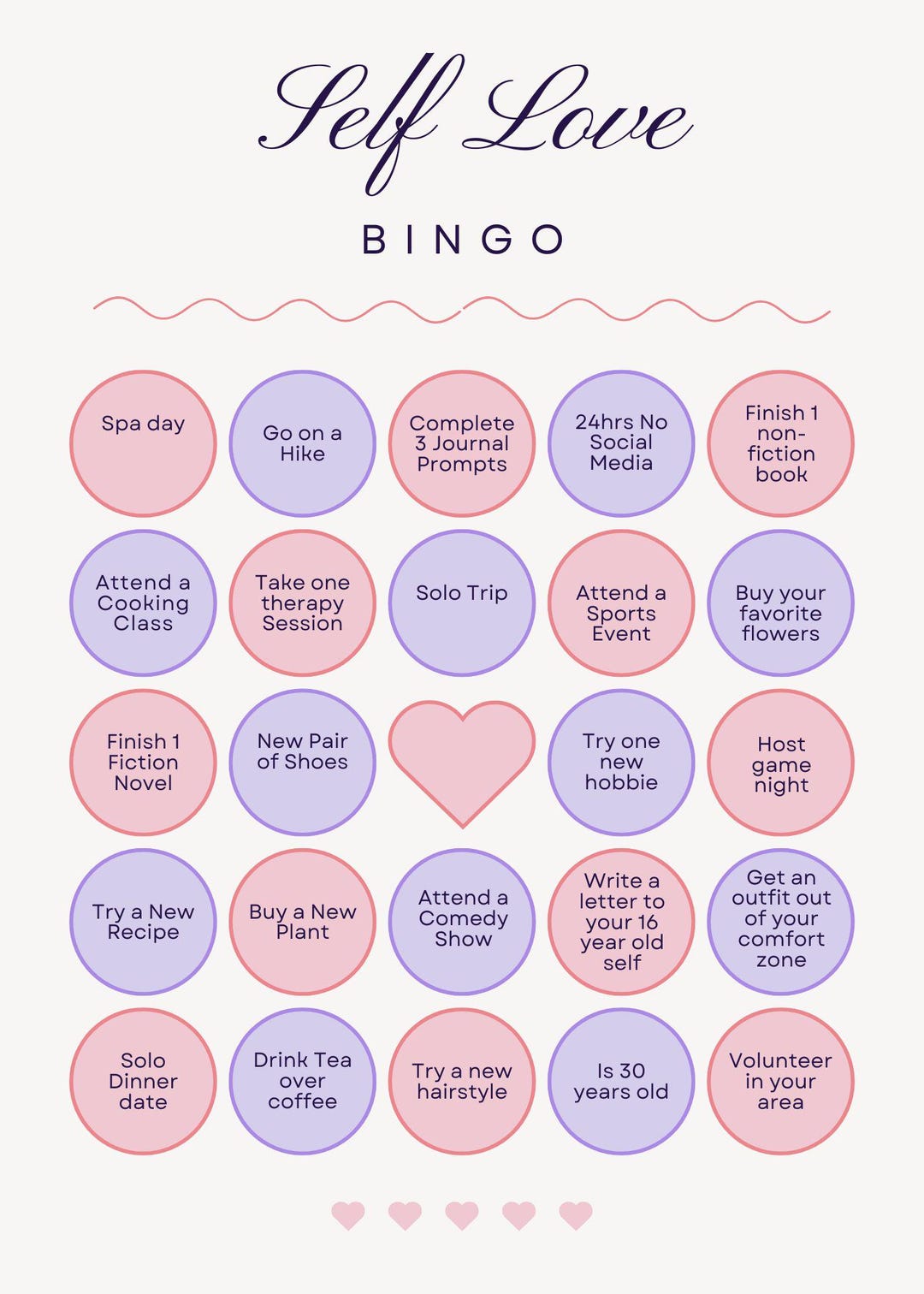 Self Love Bingo Card - Etsy