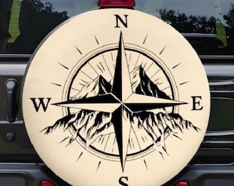 Custom Mountains Compass Spare Tire Cover: Waterproof PVC Leather, Fits 17" SUV/RV/Truck