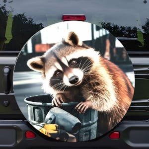 Personalized Raccoon Spare Tire Cover:17&quot; Waterproof PVC Leather, Fits SUV/RV/Truck