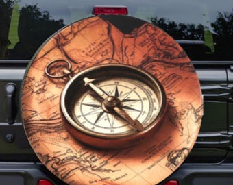 Custom Compass 15" Map Tire Cover: Waterproof PVC Leather, SUV/RV/Truck