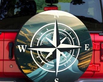 Custom Compass Rose 15" Spare Tire Cover: Waterproof PVC Leather, Fits SUV/RV/Truck