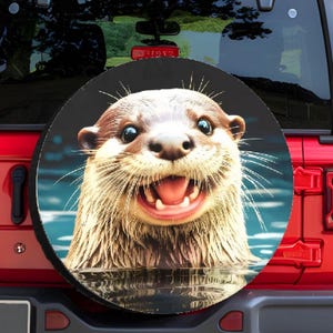 Personalized Otter 17&quot; Spare Tire Cover: Waterproof PVC Leather, Fits SUV/RV/Truck