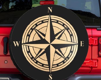 Custom Compass Rose 17" Spare Tire Cover: Personalized PVC Leather, UV-Resistant