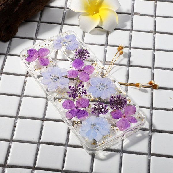 Beauty Handgemachte getrocknete Blumen DIY 3D gepresste weiche transparente klare TPU Handyhülle Hülle für iPhone X/Xs Max 7/8 Plus & Samsung Galaxy S8/S9