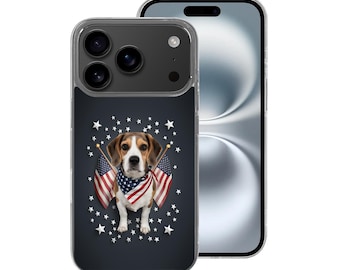 Dog and American Flags iPhone 17 Case, Clear TPU, Protective
