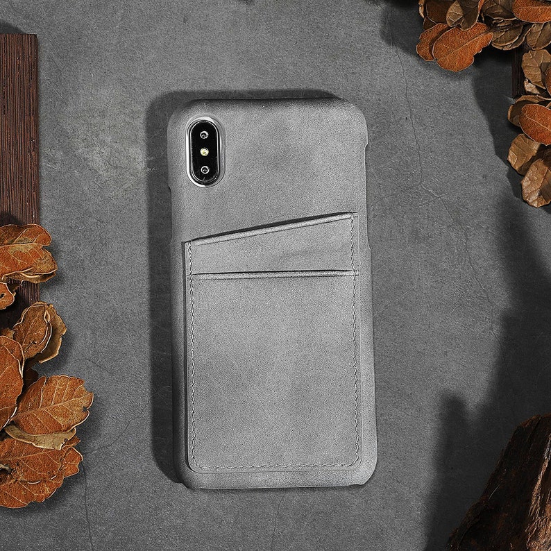 iPhone Hülle, Echtleder Handyhülle mit Kartenhalter für iPhone 11/12/13/14/15 Pro Max,iPhone X/XR,iPhone 7/8, Geschenk für Mann Marble Gray