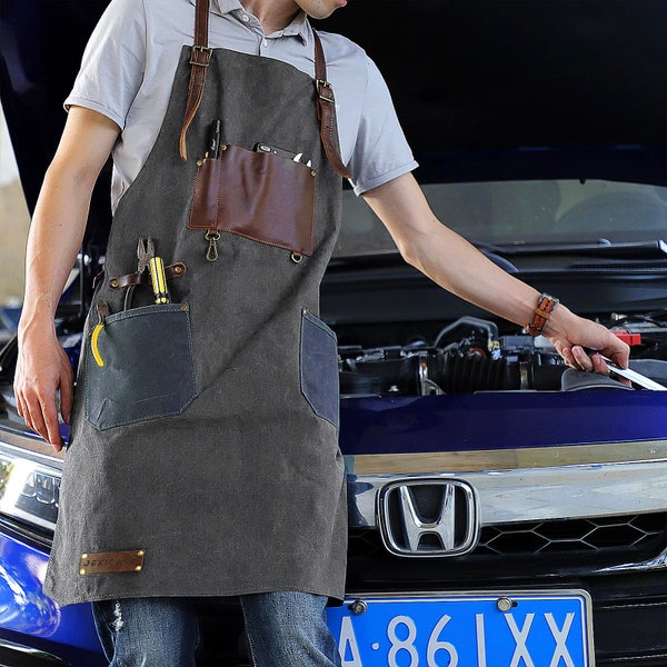 Special Offer Splash-proof Leather Canvas Waxed Apron,Adjustable straps,woodworking/workshop/blacksmith/bartender/barista apron,Ship from US