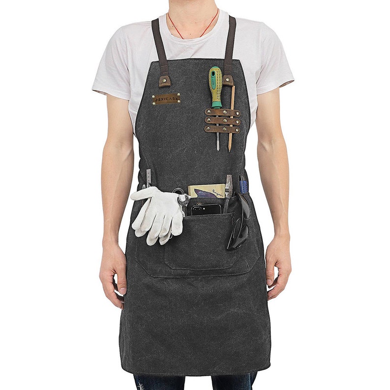 Splashproof Leather Canvas Work Apron With Pockets&adjustable Etsy