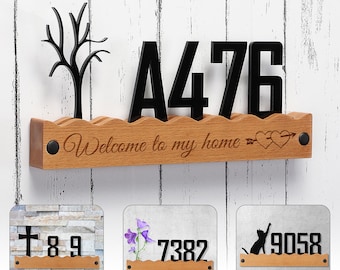 Personalised House Number 3D Wooden&Acrylic Door Number Modern House Signs Address Plaque Doorplate Wall Decoration Laser Engraving