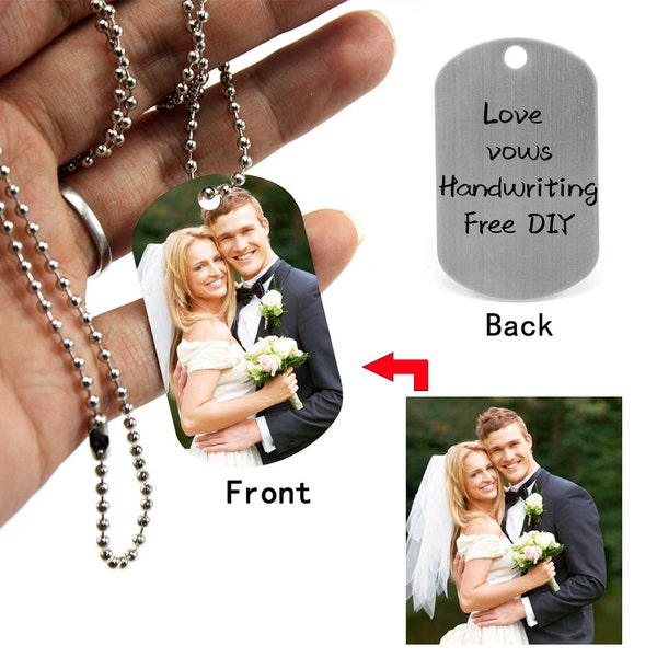 Personalized Custom Photo Text Stainless Steel Engraved Necklace Pendant Jewelry Chain DIY Military Dog Tags ID Memorial Gifts