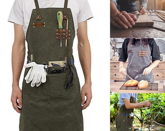 Leder-Canvas-Schürze mit Taschen und verstellbar von M bis XXL, Geeignet für Grill / Holzbearbeitung / Gärtner / Tischler / Geschäft / Arbeitskleidung, Schiff aus USA / UK