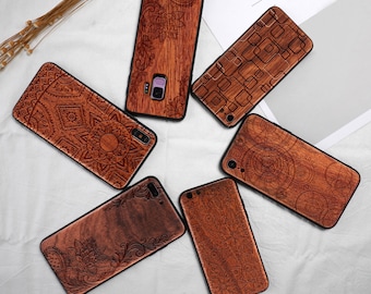 Carved Mandala Lotus Natural Rose Wooden Phone Case For iPhone 11/12/13/14/15 Pro,X/XR,Samsung S8/S9/S10/S20/S21/S22/S23/S24 Plus,Note 10/20