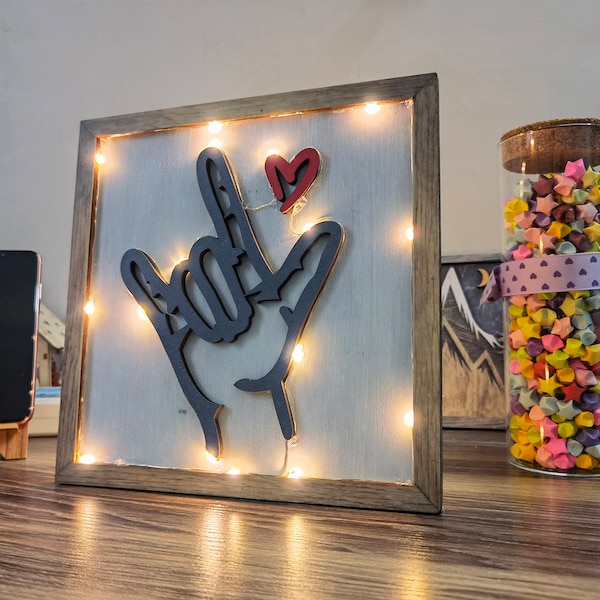 Wooden I Love You Sign Language Decor,Love&Peace Hand Sign,ASL Valentines Sign Decor,Home Decor,Desktop ornament,Wall Decoration,Free Custom