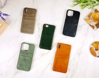 Funda de cartera para iPhone, funda de teléfono de cuero genuino con tarjetero para iPhone 11/12/13/14/15 Pro Max, iPhone X/XR, iPhone 7/8+, regalo para hombre