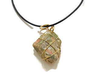 Unakite Necklace Wrapped Gold