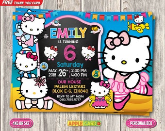 Hello Kitty Birthday Invitation, Hello Kitty Digital Invitation, Baby Girl Invitation, FREE Hello Kitty Thank You Card, Girl Birthday
