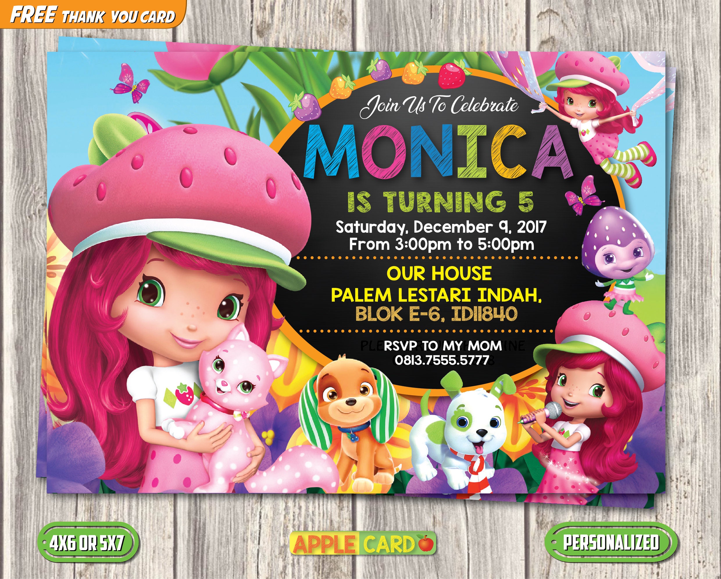 Strawberry Shortcake Invitation Strawberry Shortcake Birthday Etsy